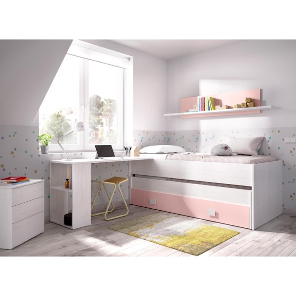 compact bed met onderschuifbed en lade