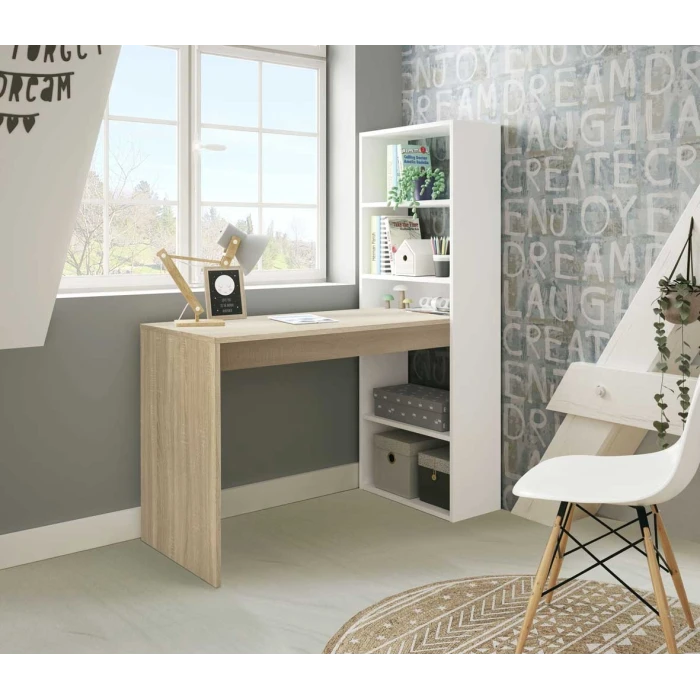 Bureau met verticale boekenkast met 5 planken