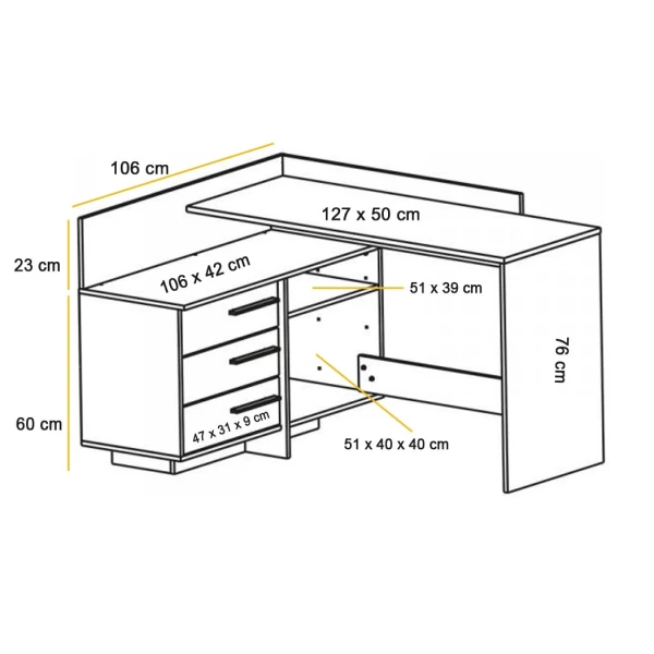 L-vormig bureau met laden