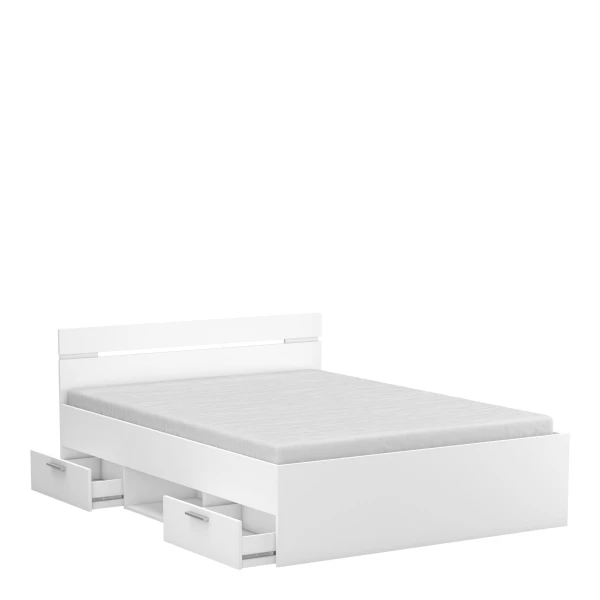 Tweepersoonsbed met hoofdbord, onderladen en plank. 140 x 190 cm. Modern en functioneel bed.