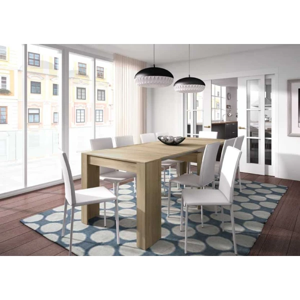 Aanpasbare tafel met 5 standen. Tot 10 personen. Uitschuifbare tafel voor gasten. Praktisch en functioneel.