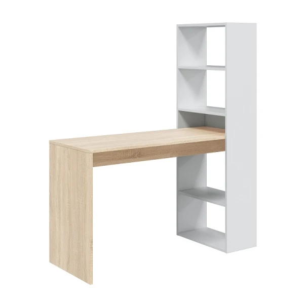 Bureau met verticale boekenkast met 5 planken