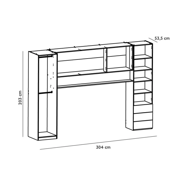  Slaapkamermeubel. Bevat een bed, kasten, 3 laden en een plank. Functioneel. Uitstekende prijs-kwaliteitverhouding. Jeugdig