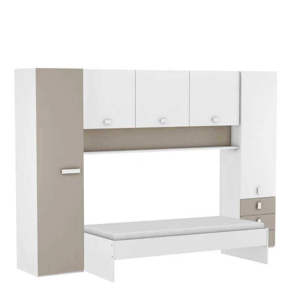  Slaapkamermeubel. Bevat een bed, kasten, 3 laden en een plank. Functioneel. Uitstekende prijs-kwaliteitverhouding. Jeugdig