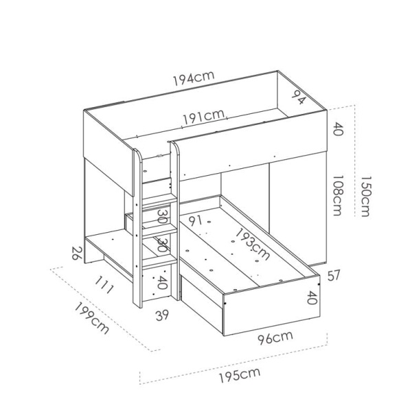 stapelbed met lades en kledingkast