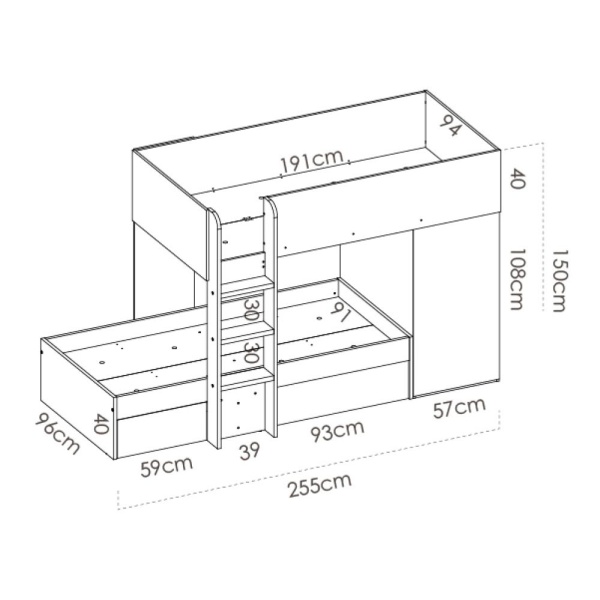 stapelbed met lades en kledingkast