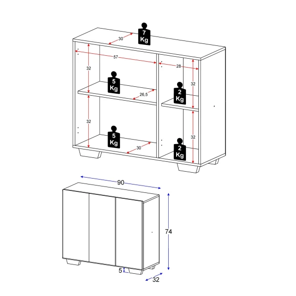 Afmetingen dressoir 90 cm