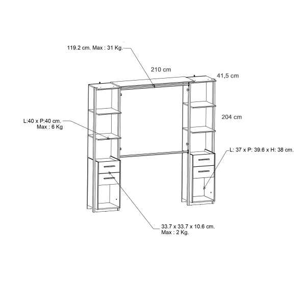 VESTIDOR  CON CAJONES ESTILO INDUSTRIAL EBAN