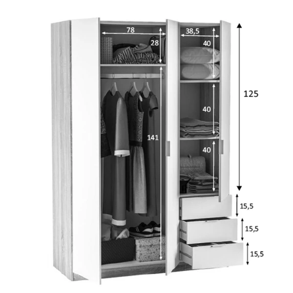  Kledingkast 3 deuren en 3 laden