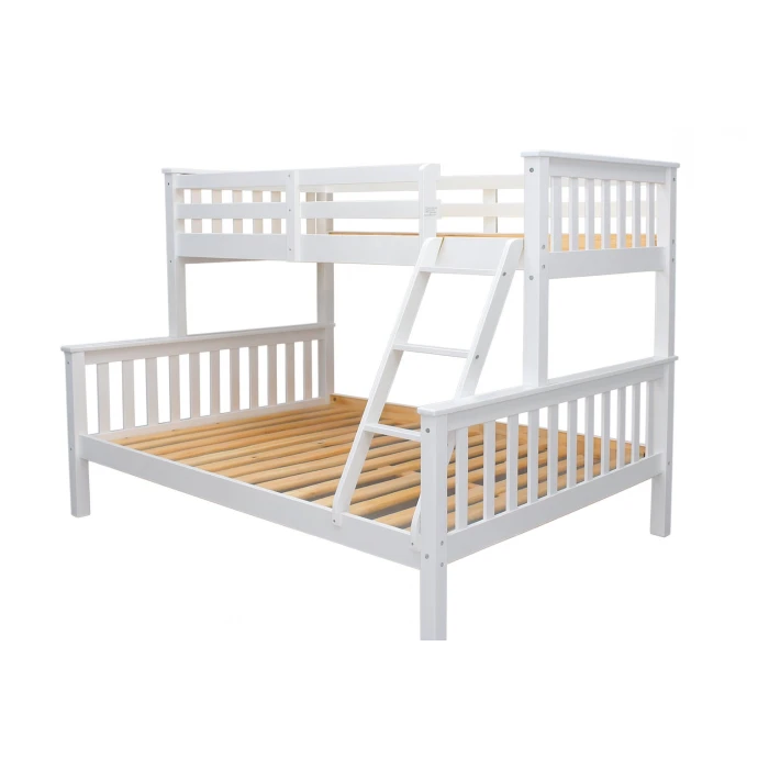 Wit houten matrimoniaal Arenas Vicawu stapelbed met ladder voor 90x190 boven en 140x190 beneden