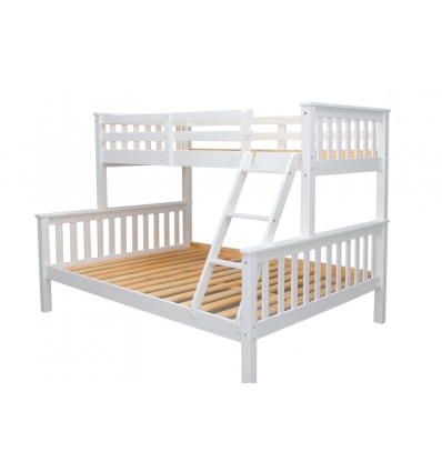 Wit houten matrimoniaal Arenas Vicawu stapelbed met ladder voor 90x190 boven en 140x190 beneden