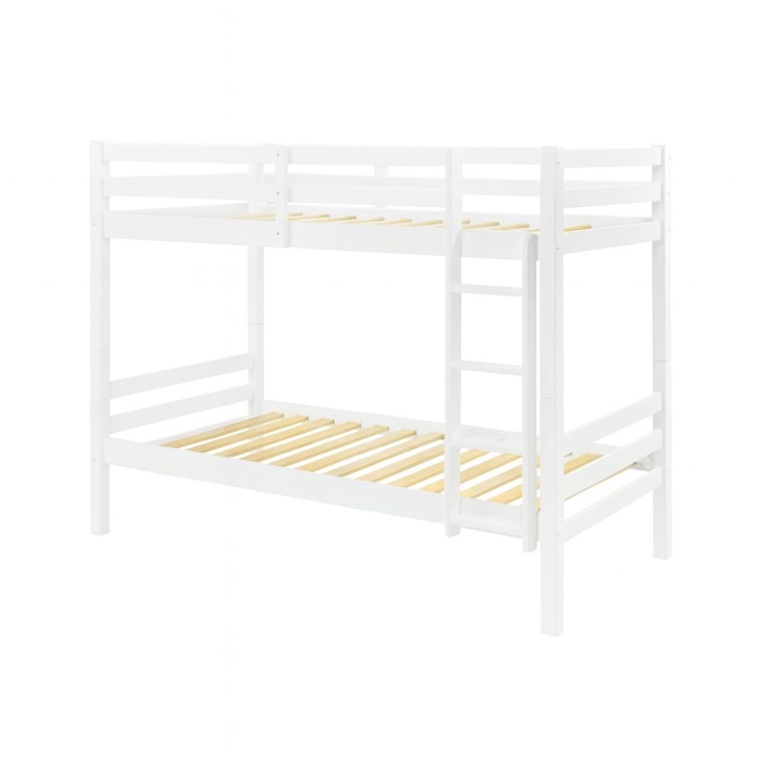 Wit houten Atlas Vicawu stapelbed met ladder en lattenbodem, ideaal voor moderne functionele ruimtes