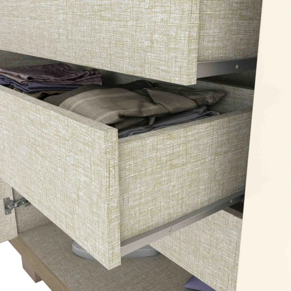 Detail van de Sirius lade met textuurafwerking en soepele geleider – Vicawu