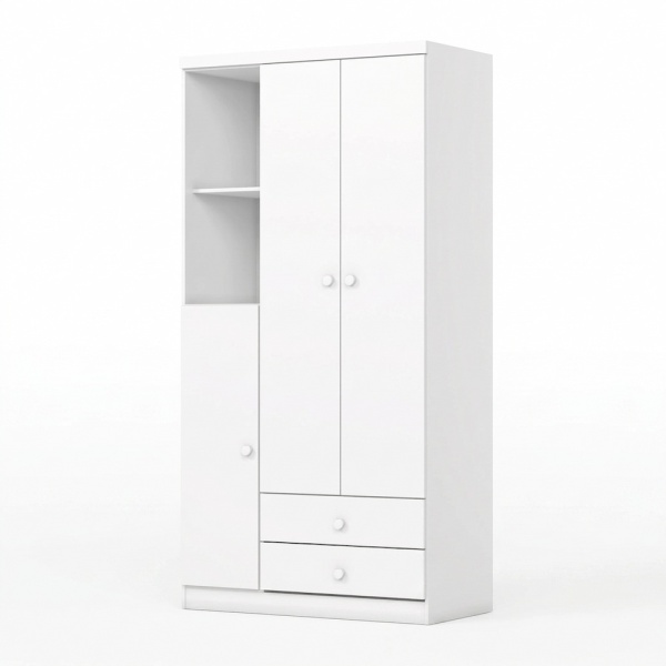 Mint Kinderkast met deuren en laden, modern hout-wit ontwerp voor kinderkamer.