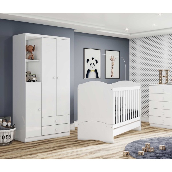 Mint Kinderkast open met planken, kledingroede en laden, ideaal voor organisatie van kinderkamer.