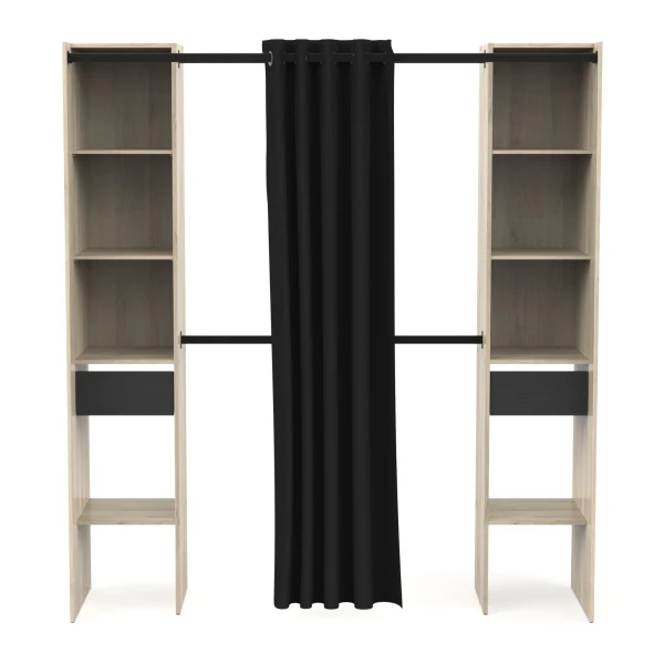 Open garderobe Bastet Plus Vicawu met gordijn en 2 lades, minimalistisch ontwerp