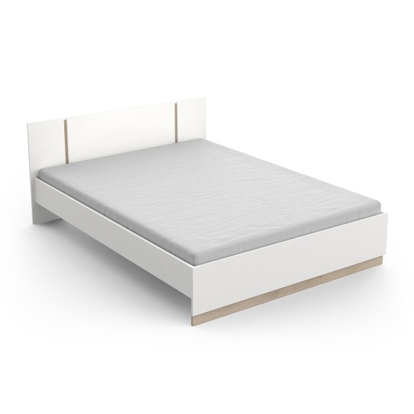 Bed met Minimalistisch Ontwerp Nord, houten frame in eiken afwerking, moderne Scandinavische stijl