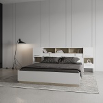 Interieurdecoratie met Bed met Minimalistisch Ontwerp Nord, neutrale tinten en hout