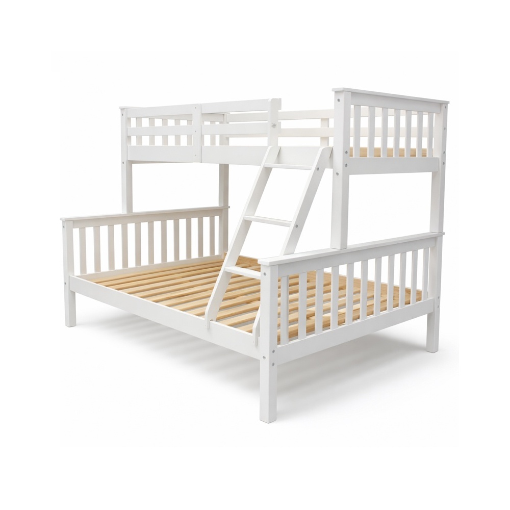 Wit houten matrimoniaal Arenas Vicawu stapelbed met ladder voor 90x190 boven en 140x190 beneden