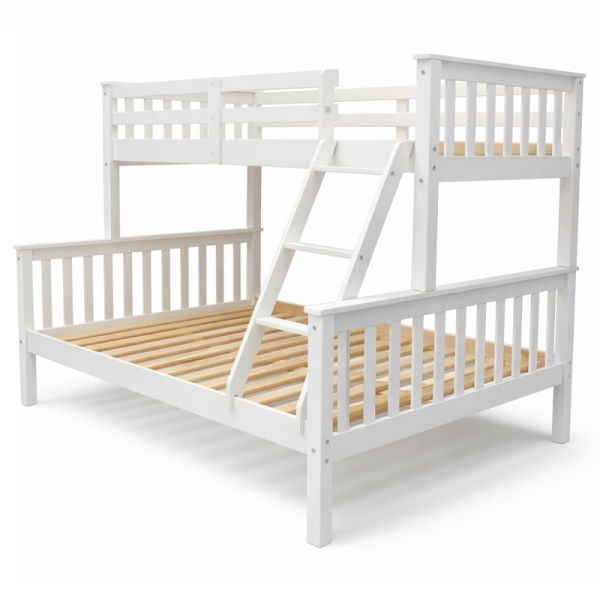 Wit houten matrimoniaal Arenas Vicawu stapelbed met ladder voor 90x190 boven en 140x190 beneden