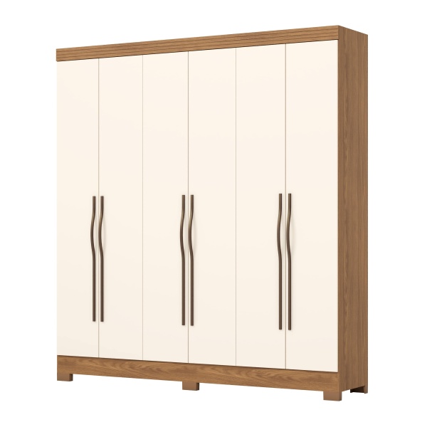 Wilsor bicolour kledingkast met 6 deuren in eiken en beige, modern design met veel opbergruimte