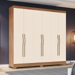 Wilsor bicolour kledingkast met 6 deuren in moderne slaapkamer, eiken en beige afwerking