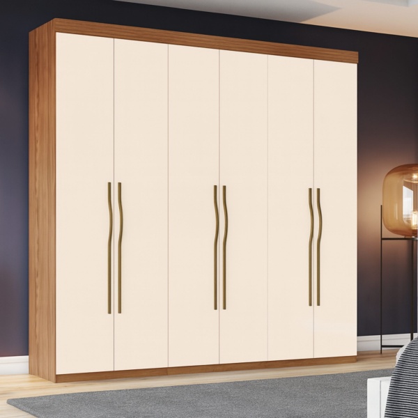 Wilsor bicolour kledingkast met 6 deuren zonder poten, elegant design in eiken en beige