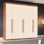 Wilsor bicolour kledingkast met 6 deuren zonder poten, elegant design in eiken en beige