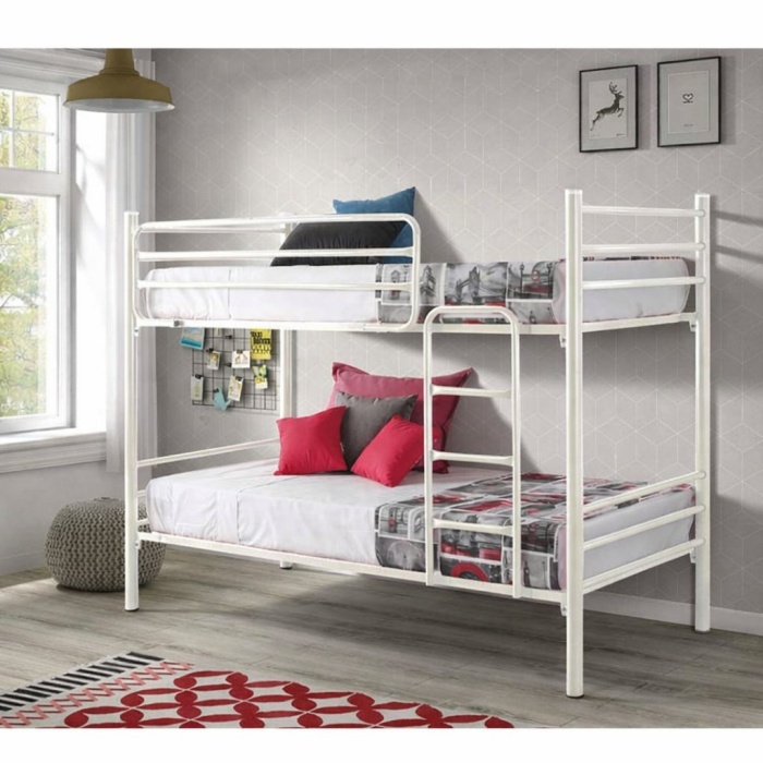 Wit metalen stapelbed voor kinderkamer, stevig dubbel bedframe met modern design