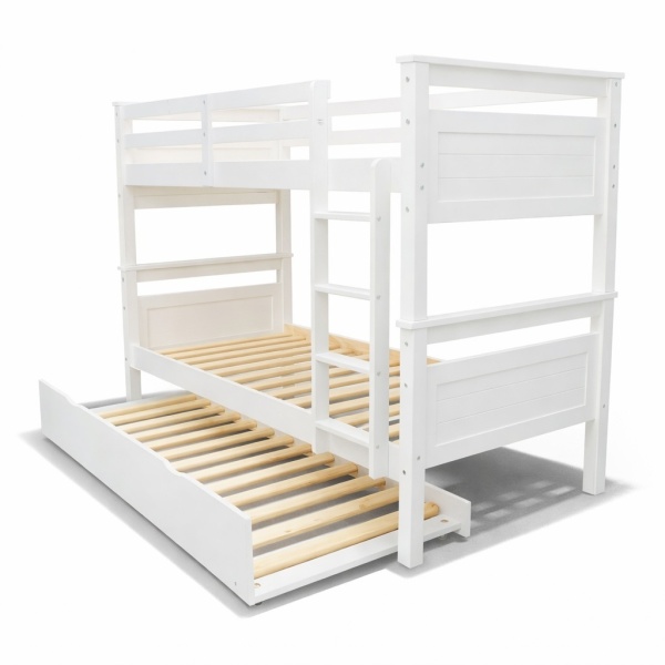 Titan Vicawu wit houten stapelbed met uitschuifbaar bed en lattenbodem