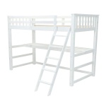 Witte houten hoogslaper met bureau – hoofdweergave van model Sophia Vicawu