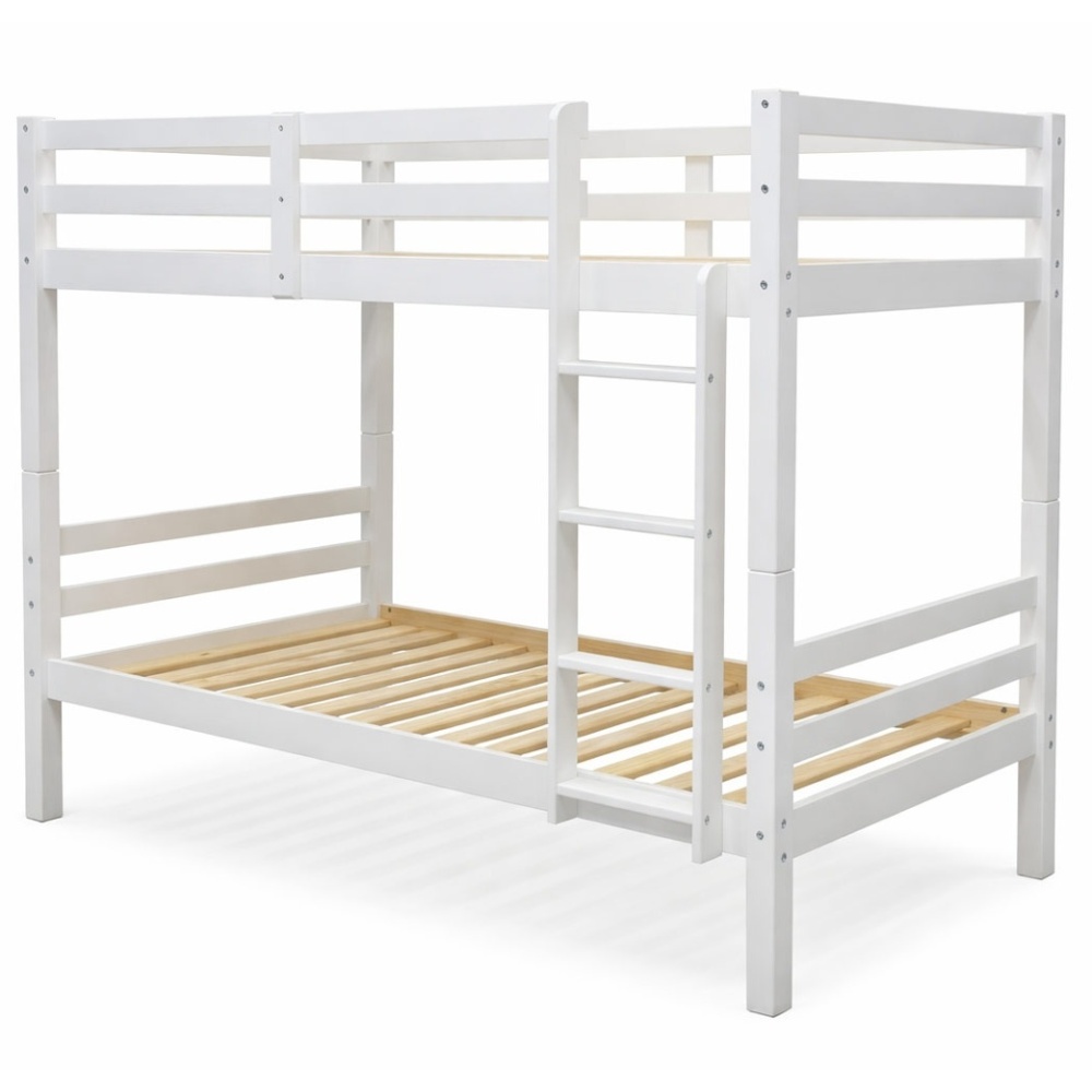 Atlas Vicawu stapelbed frame van wit massief hout met ladder op witte achtergrond