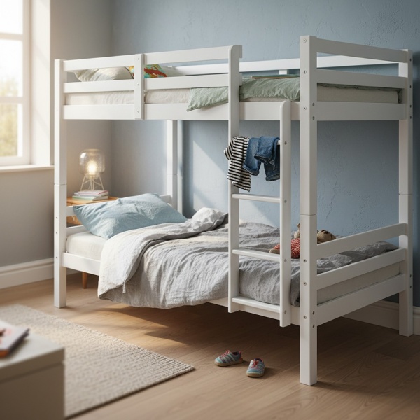 Atlas Vicawu wit houten stapelbed in moderne kinderkamer met ladder