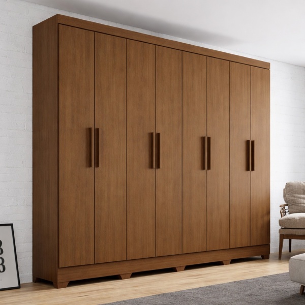Kledingkast Bristol 8 deuren Vicawu in moderne slaapkamer met hout en kastanje afwerking