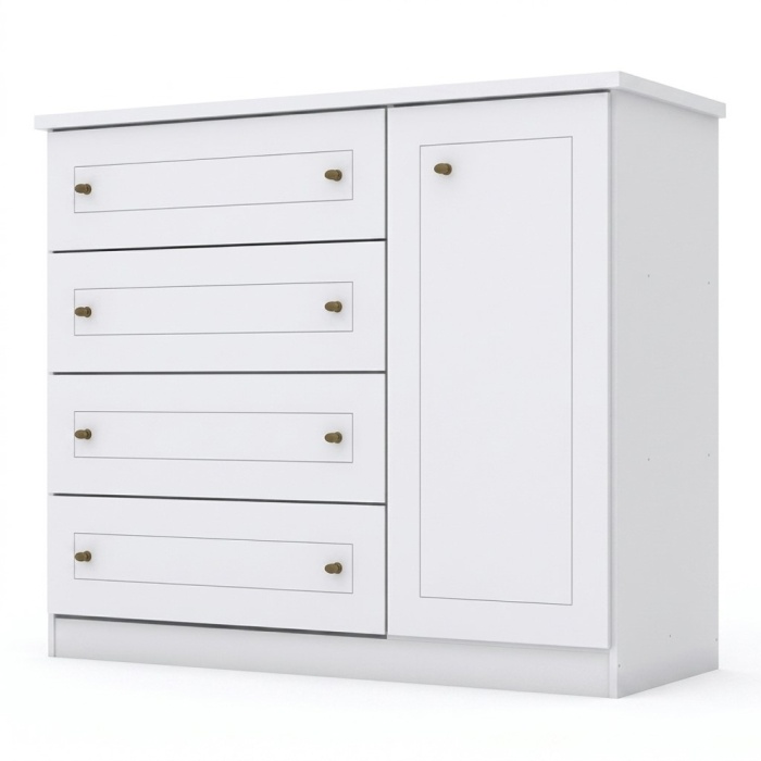 Tilium Vicawu ladekast 4 laden met zijdeur, witte afwerking, elegant en functioneel ontwerp