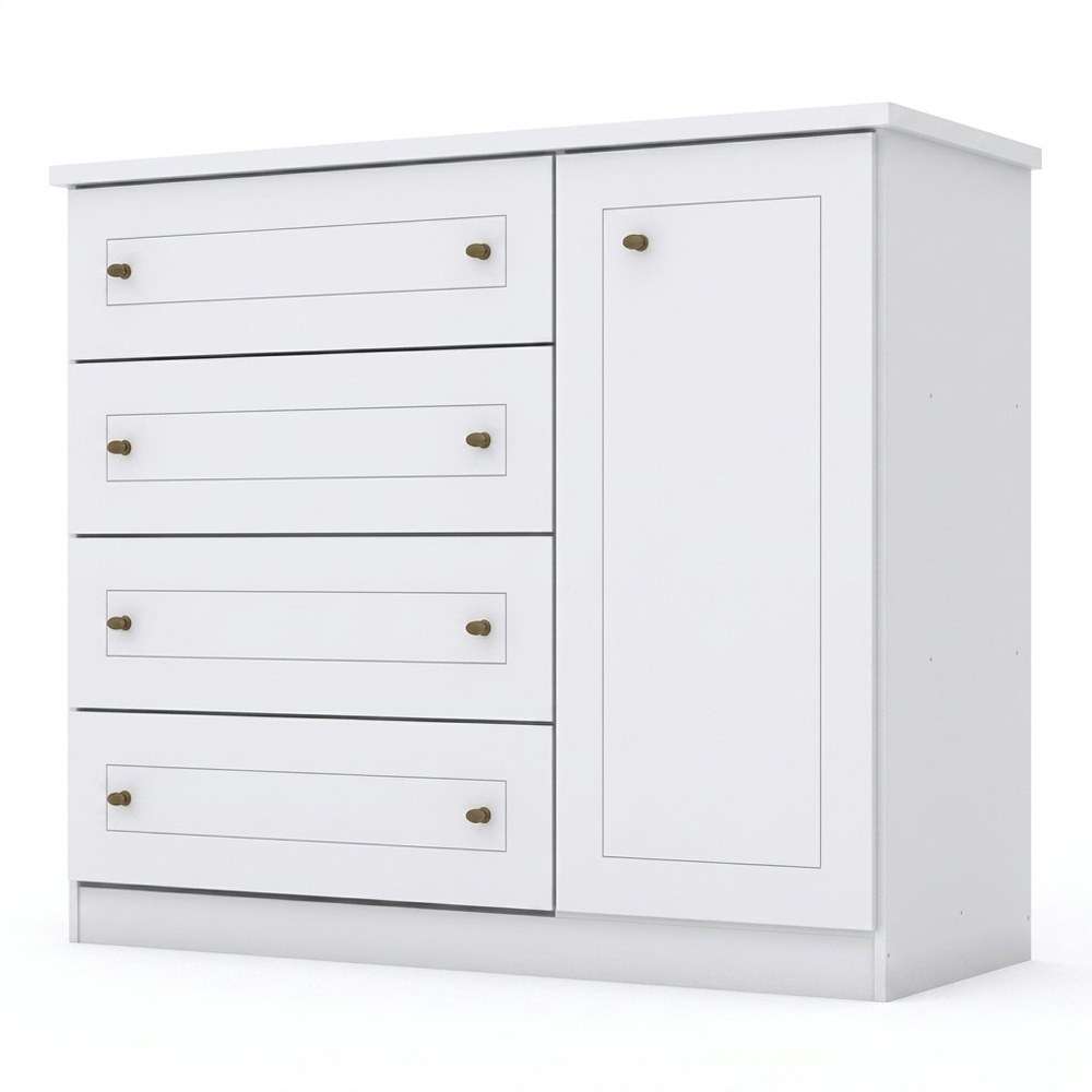 Tilium Vicawu ladekast 4 laden met zijdeur, witte afwerking, elegant en functioneel ontwerp