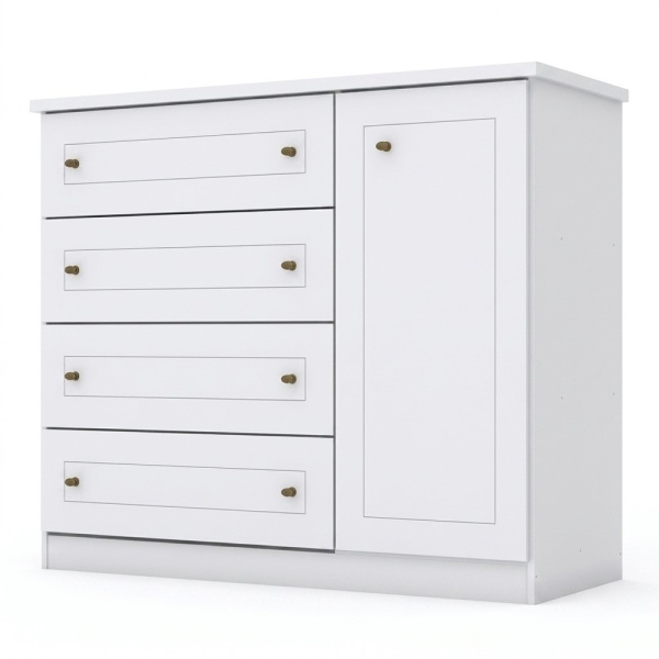 Tilium Vicawu ladekast 4 laden met zijdeur, witte afwerking, elegant en functioneel ontwerp
