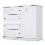 Tilium Vicawu ladekast 4 laden met zijdeur, witte afwerking, elegant en functioneel ontwerp
