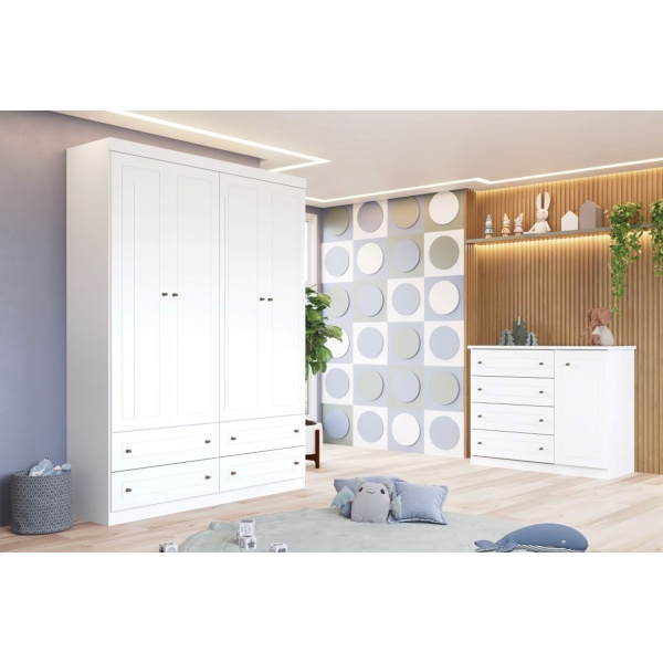 Tilium Vicawu ladekast 4 laden wit in kinderkamer, functioneel ontwerp met zijdeur
