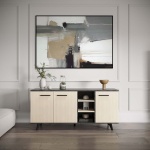 Dressoir Keny Vicawu 3 deuren in moderne woonkamer, meubel licht hout en grafietgrijs elegant