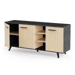 Dressoir 3 deuren Keny Vicawu in licht hout en grafietgrijs met binnenplanken, modern design