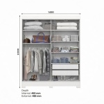 Afmetingen kledingkast met lades Bayron 200x163 cm met gedetailleerde indeling