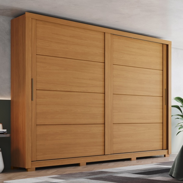 Genius kledingkast met schuifdeuren in kaneeleiken, modern design en grote opbergruimte