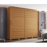 Rufus kledingkast met schuifdeuren in natuurlijk hout, modern en elegant slaapkamerdesign