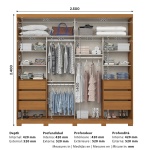 Afmetingen Rufus kast 250x240 cm met indeling en diepte details