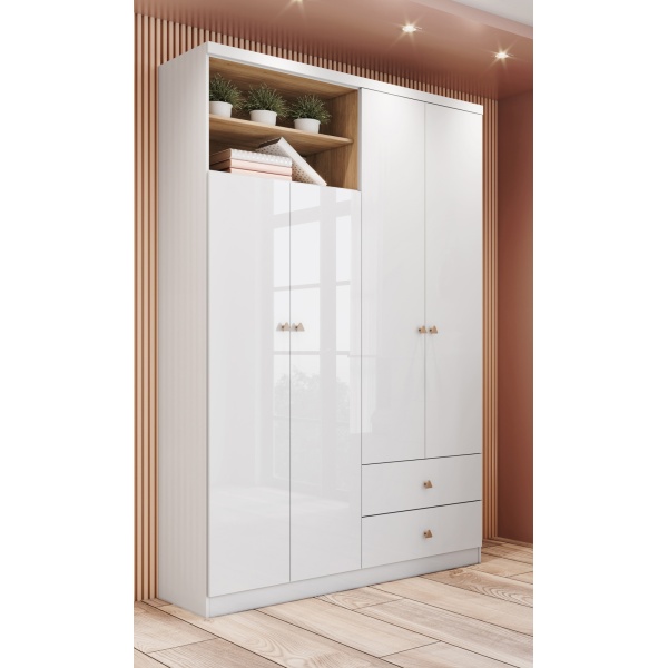 Moderne Gamil Vicawu kledingkast in wit met houtdetails voor stijlvolle slaapkamers